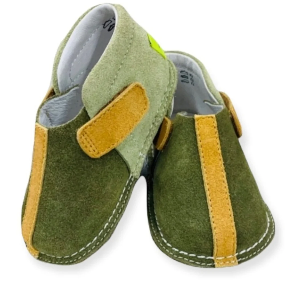 NWT Pipit Sky Tan/Beown & Olive Stripe Suede Bootie baby shoes NIB New in Box